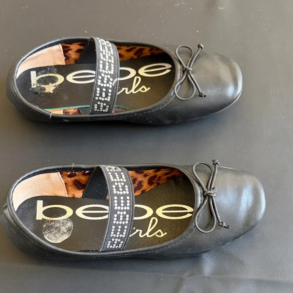 Bebe Girls Black Rhinestone Mary Jane Ballet Flats Leopard Size 1
